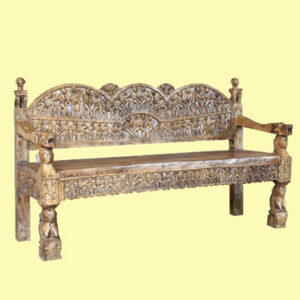 Carved Bench in Natural Distress Finish