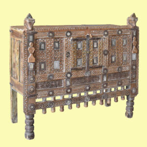 Small Side Cabinet with Hand Carved Design in Distress Finish